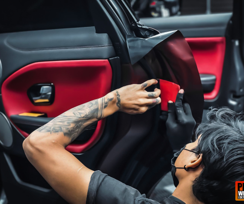wrap xe, dán đổi màu xe Range Rover Evoque đỏ mờ