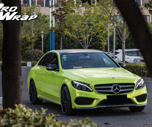 wrap xe - dán đổi màu xe mercedes c200 wrap chameleon fluorescent yellow
