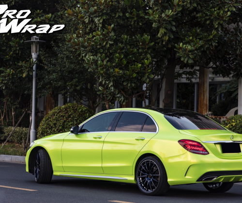 wrap xe - dán đổi màu xe mercedes c200 wrap chameleon fluorescent yellow