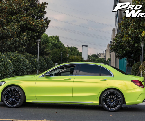 wrap xe - dán đổi màu xe mercedes c200 wrap chameleon fluorescent yellow