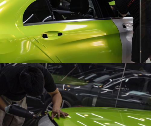 wrap xe - dán đổi màu xe mercedes c200 wrap chameleon fluorescent yellow