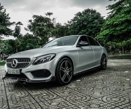 wrap xe - dán đổi màu xe Mercedes C300 wrap satin chrome silver