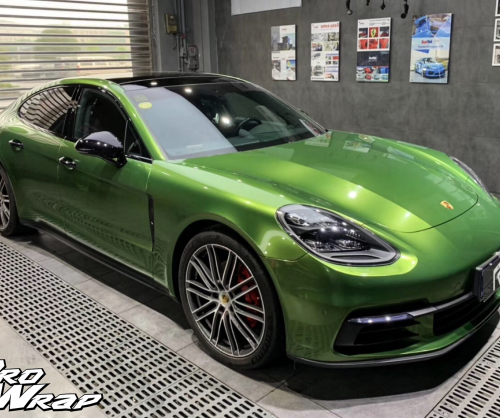 wrap xe, dán đổi màu xe porsche panamera wrap gloss sonoma green