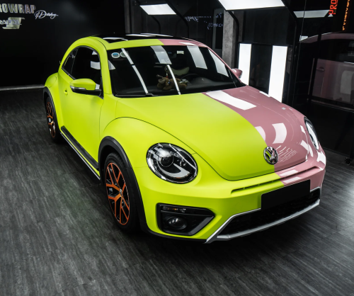Dán đổi màu xe Volkswagen Beetle Two Tone Lime Green & Pastel Pink