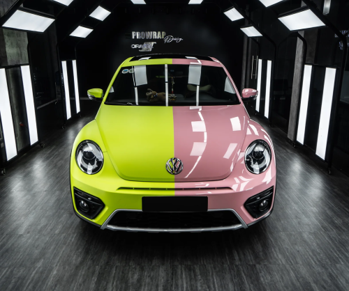Dán đổi màu xe Volkswagen Beetle Two Tone Lime Green & Pastel Pink