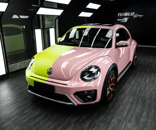 Dán đổi màu xe Volkswagen Beetle Two Tone Lime Green & Pastel Pink