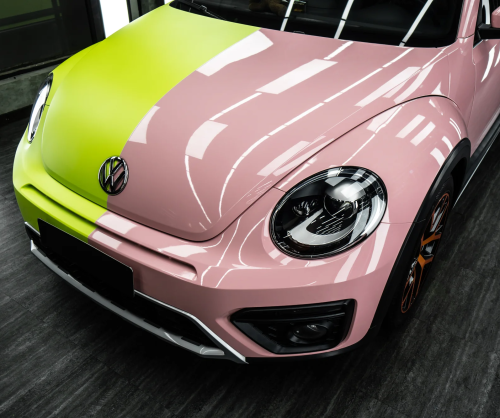 Dán đổi màu xe Volkswagen Beetle Two Tone Lime Green & Pastel Pink