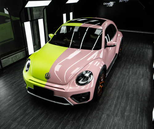 Dán đổi màu xe Volkswagen Beetle Two Tone Lime Green & Pastel Pink