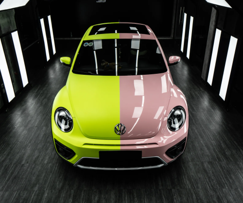 Dán đổi màu xe Volkswagen Beetle Two Tone Lime Green & Pastel Pink