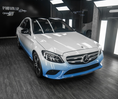 Dán đổi màu xe Mercedes C200 Ombre White - Blue