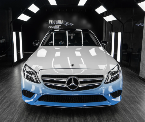 Dán đổi màu xe Mercedes C200 Ombre White - Blue