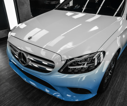 Dán đổi màu xe Mercedes C200 Ombre White - Blue