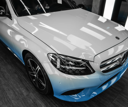 Dán đổi màu xe Mercedes C200 Ombre White - Blue