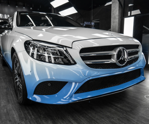 Dán đổi màu xe Mercedes C200 Ombre White - Blue