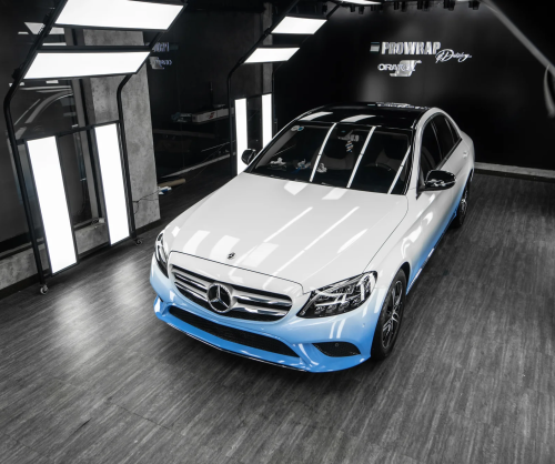 Dán đổi màu xe Mercedes C200 Ombre White - Blue