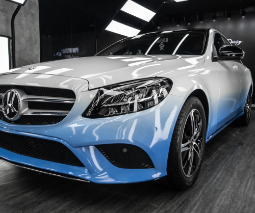 Dán đổi màu xe Mercedes C200 Ombre White - Blue
