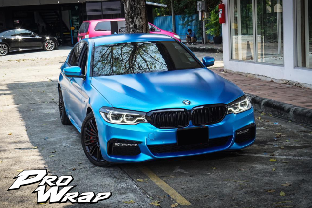 wrap xe, dán đổi màu xe BMW 520i wrap matte blue metallic
