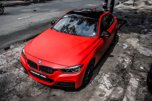 wrap xe - dán đổi màu xe BMW series 3 wrap matte red