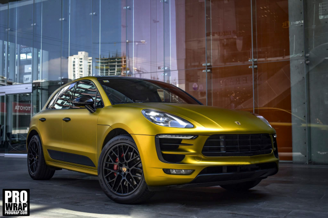 wrap xe, dán đổi màu xe Porsche Macan wrap satin gold metallic