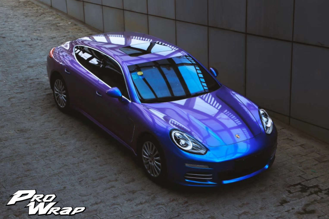 wrap xe, dán đổi màu xe porsche panamera wrap gloss chameleon blue to purple