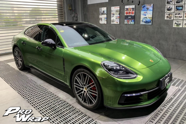 wrap xe, dán đổi màu xe porsche panamera wrap gloss sonoma green